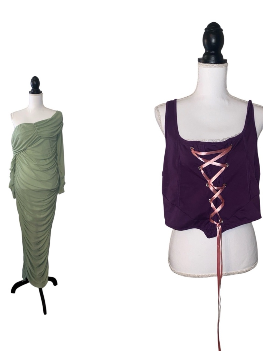 Shein corset top green ruched off shoulder dress gown blouse bundle XL 4X